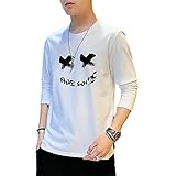 T-Shirt Herren Rundhals Mode Bedrucken Shirt Herren Regular Fit Komfortabel Sanft Langarm Shirt Herren Frühling Herbst Lässig Basic Shirt Herren C-White1 5XL