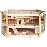 EUGAD 0035HT Hamsterkäfig Massivholz Rattenkäfig Nagerstall Kleintierkäfig Mäusekäfig Nagervilla Dreistöckig 115 x 60 x 58