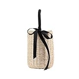 Dwqlx Frauen Sommer Bänder Mode Handtasche Böhmischen Weiblichen Urlaub Stroh Taschen Strand Dame Casual Knit Tote Handmade Weave Buck