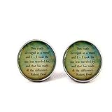 aaaAA Manschettenknöpfe 'The Road Less Traveled' Zitat Inspirierendes Zitat Glas Manschettenknöpfe Geschenkidee Robert Frost Zitat Reise Zwei Straß