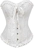 Ivy Shi Damen Vollbrust Corsage Korsett Top Gothic Vintage Corsagen Bustier Corsette- Gr. 34 (M), Weiß