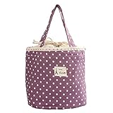 HWTOP Zubehör Mittagessen Tasche Wärmeisolierte Handtasche Brotdose Tote Cooler Bag Bento Pouch Baumwolle Leinen Lunchtasche Kordelzug Lunch Container, V