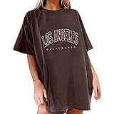 Tshirt Damen Oversize Kurzarm Sommer Oberteile Vintage Drucken Longshirt Mode Lose Rundhals T-Shirt Frauen Teenager Mädchen Tunika Bluse Lang Tops Streetwear Sport Sw