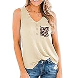 TYTUOO Damenmode Camisole Frauen Sexy Leoporddruck ärmellose Weste bequeme Bluse leicht Tops V-Ausschnitt geknöpft für Frauen Mädchen Frauen, B-beige, S