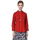 Damen Hemdbluse & Button-Down-Shirt, langärmelig, Baumwolle, lockerer Schnitt, rot, Larg