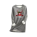 Zilosconcy Einfarbig Pullover Warme Unterhemd Festival Kaputzenpullove mit Weihnachtsdruck Langarm Hoodie Rundhal Lammwolle Oberteil Sweatshirt Fleecepullover mit Hirschmuster Weihnachtsp