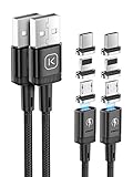 Kuulaa 3-in-1-Magnetladekabel, 3A-Schnellladekabel aus Nylon, geflochten mit LED Light Magnetic USB Ladekabel für Micro-USB, Typ C-Geräte und iProducts (Schwarz, 2 Pack 1M+2M)