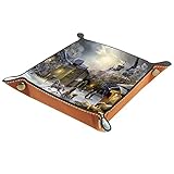 Schreibtisch Aufbewahrung Valet Tray, Leder Faltschale Schmuckablage Winterlandschaft im neuen Weltdorf für Desktop, Büro, Schlüssel, Schmuck