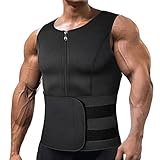 SHAPERIN Neopren Sauna Weste Herren mit 1 Bauchweggürtel Fitness Korsett Schwitzweste Sauna Effekt Shaping Top Shapewear Herren Schweißweste Shapewear Bauchweg Tank Top Version 1.0 Schwarz XL