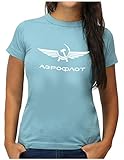 OM3® Aeroflot T-Shirt | Damen | Retro Logo Russian Airline USSR Soviet Union | S, Hellb