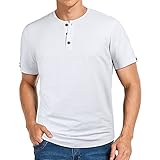 Herren weißes Henley-T-Shirt Sommer Casual Kurzarm T-Shirts Rundhals Mode Sommer Knopfleiste Grundlegende Baumwolle Gym Atmungsak