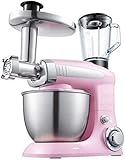 MOSHUO Kuchenmixer Standmixer Automatische Multifunktions-Küchenmaschine mit Neigekopf 4L Chefmaschine Home Egg Beater, Teigmixer, Fleischwolf, Saftmixer (Farbe : Pink, Größe : Multifunk