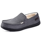 HomeTop Herren Mokassin-Hausschuhe aus Veloursleder, Memory-Schaum, warmes Sherpa-Futter mit Rutschfester Gummisohle, Grau (dunkelgrau), 39.5 EU