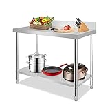 Aufun Edelstahl Arbeitstisch mit Zwischenbord Profi Gastro Küchentisch Edelstahltisch Zerlegetisch Tisch mit Aufkantung 100 x 60 x 85