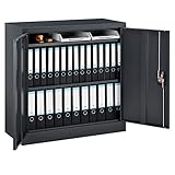 Juskys Aktenschrank Office 90 x 90 cm – Metallschrank abschließbar mit 2 Türen, Zylinder-Schloss & 3 Fächern – Büroschrank halb