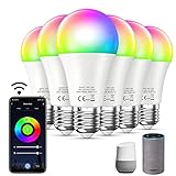 Bewahly Alexa Glühbirne [6er pack], E27 9W Smart WLAN LED Lampe, RGB + CCT Farbwechsel Glühbirne mit App Steuern, Kompatibel mit Alexa und Google Home, Dimmbare Warmweiß bis Kaltweiß Birne, Wifi Bulb