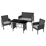 SVITA Brooklyn XL Rattan Garten Möbel Set Essgruppe mit Tisch, 2X Sessel, 2er Sofa Polyrattan Schw