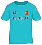 Wappen Fußball WM Fanfest Gruppen Kinder T-Shirt Rundhals Mädchen Jungen Trikot Portugal, Größe: 134/146,türk