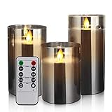 YMing LED Flammenlose Kerzen Flackern mit Fernbedienung und Timer, 4in 5in 6in, 3er-Set batteriebetriebene elektrische Kerzen mit beweglichen Wick Dancing Flames, echte Wachssäulenkerzen mit G