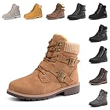 Winterschuhe Damen Gefüttert Winterstiefel Winter Stiefeletten Boots Frauen Schuhe Warm Rutschfeste 4 Braun EU 38
