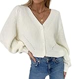 Bartira Pullover für Frauen UK, Damen-Strickjacke, übergroße offene Vorderseite, Strickpullover, V-Ausschnitt, einfarbig, Knopfleiste, lose Strickwaren, A1-Weiß, L
