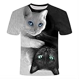 XRHDYF Herren 3D Druck T-Shirt Schwarz-Weiß-Katze 3D T-Shirt Männer T-Shirt Sommer Tees Casual T-Shirt Kurzarm Tops Tierdruck Streetwear 6XL