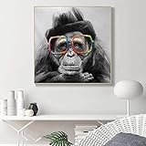 Brille Affe Bilder auf Leinwand - Schwarz Weiß Tier Kunstdruck -Abstrakte Leinwand Malerei Wandkunst Gemälde - Tier Poster und Drucke auf Leinwand -Wandbild 70x70cm (28x28in) R
