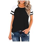 YAOBF T-Shirt Damen V-Ausschnitt Bluse Tunika Kurzarm Tops Kurzarm Kalte Schulter Tops Jeansbluse Kurzarm Bluse Kurzarm (Schwarz 1,S)