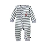 Bornino Schlafoverall, Baby-Schlafanzug für Jungen/Mädchen, Einteiler, Elefanten-Motiv, Langarm, Bio-Baumwolle, Weiß/Blau/R