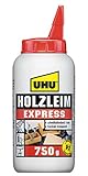 UHU Holzleim Express Flasche, Universeller und besonders schnelltrocknender Weißleim - geeignet für alle üblichen Holzarten und -verklebungen, 750 g