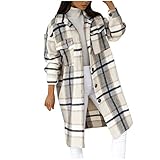 yiouyisheng Damen Kariertes Hemd Knöpfen Langarm Mantel Hemdjacke Retro Style Karo Basic Jacke Boyfriend Look Jacke Mantel mit Karomuster H