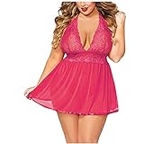 Große Größen Nachthemd für Damen/Dorical Frauen Sleepwear Negligee Satin Sexy Tiefer V-Ausschnitt Unterkleid Nachtwäsche Nachtkleid Ärmellos Rückenfrei 12 Farben S-6XL (XL, Z01-Hot Pink)