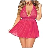 Große Größen Nachthemd für Damen/Dorical Frauen Sleepwear Negligee Satin Sexy Tiefer V-Ausschnitt Unterkleid Nachtwäsche Nachtkleid Ärmellos Rückenfrei 12 Farben S-6XL (XL, Z01-Hot Pink)