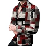 Freizeithemden Herren Hemd Slim Fit Geometrischer Druck Hemd Herren Longsleeve T Shirts Männer Hemden Langarmshirt Frühling Herbst Freizeithemd Herrenhemden B
