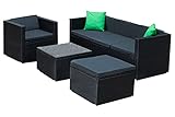 IZER Polyrattan Lounge Farbe: schwarz/dunkelgrau. Gartenmöbel Set für 4-5 Personen. Gartenlounge Set mit Sofa, Tisch, Hocker und S