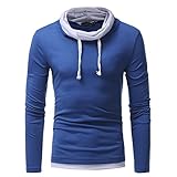 Sportshirt Herren Frühling Herbst Mode Spleißen Hoher Kragen Männer Langarm Shirt Slim Fit Stretch Mit Drawstring Herren Jugend Täglich Outdoor Jogging Herren Base Shirt D-Blue L