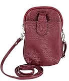 Kleine Damen Leder Umhängetasche, Ital. Handtasche Handy Echtleder, Crossbody Schultertasche für Frauen Mädchen, 0002111070, Tasche Farben:Wein R