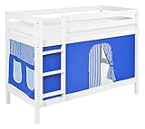 Lilokids Etagenbett JELLE TÜV & GS geprüft 90 x 190 cm Blau gestreift - Spielbett weiß - mit Vorhang und L