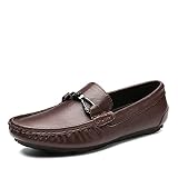 CAOJH Herren Freizeit Loafer Slip on PU Leder Round Toe Upper Stitching Boot Stretch Schuhe Flexible Blockabsatz, braun, 40