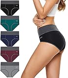 PULIOU Unterhosen Damen Unterwäsche Frauen Slips 5er Pack Baumwolle Hohe Taille Hipster Damen Taillenslip Panties Bequeme Atmungsaktiv, D02-Dunkle L