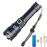 ASORT LED Taschenlampe Extrem Hell 12000Lumen CREE XHP70.2 IPX67 Wasserdicht USB Aufladbar Fackel 5 Lichtmodi, Zoombar, Lange Arbeitszeit Taschenlampe für Camping Wandern und Notfälle (21700 Akku)