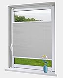 OBdeco Plissee Rollo Klemmfix ohner Bohren lichtdurchlässig Crushed Optik Faltrollo für Fenster Easyfix Grau 50x130