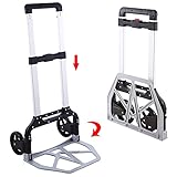 Aluminium Schwerlast-Sackkarre klappbar | Faltbar Transportkarre | Große leichtgängige Räder mit Soft-Laufflächen Farbe: schwarz + alu（150kg）