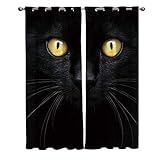 Thermo Verdunklungsgardine ÖsenVorhang Tier Schwarze Katze Bedruckt Polyester Vorhänge für Wohnkultur Zwei Platten 75 cm (B) x 166 cm (H)