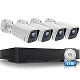 5MP Überwachungskamera Aussen Set, Kamerasystem mit 4X 5MP PoE IP Kamera, 8CH NVR mit 1TB Festplatte, 24/7 Videoüberwachung Innen und Ourdoor, IP66, 30M Nachtsicht,Bewegungserkennung, Fernanzeig