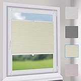 Sekey Premium Plissee - Hochwertiges Faltrollo ohne Bohren - 50 x 130cm - Jalousie für Fenster & Tür - Sonnenschutz - lichtundurchlässig - Beig