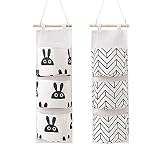 SHULLIN 2 Stücke Wand Hängen Tasche Utensilientaschen Hängende Tasche Hängender Organizer Leinen Stoff Wasserdicht Faltbares Hängend mit 3 Taschen für Kinderzimmer Badezimmer Schlafzimmer Bü