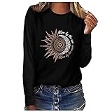 Women's Long-Sleeved Casual Loose Crew Neck Colour Block Pullover Tops(U-Black, S)