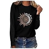 Women's Long-Sleeved Casual Loose Crew Neck Colour Block Pullover Tops(U-Black, S)