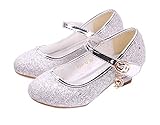 YOSICIL Mädchen Schuhe Prinzessin Schuhe Festliche Schuhe Niedriger Absatz Glitzer Schuhe Kinder Hochzeit Schuhe zum Abendkleid Fasching Halloween Karneval Tanzball Party Lila Pink Silber B